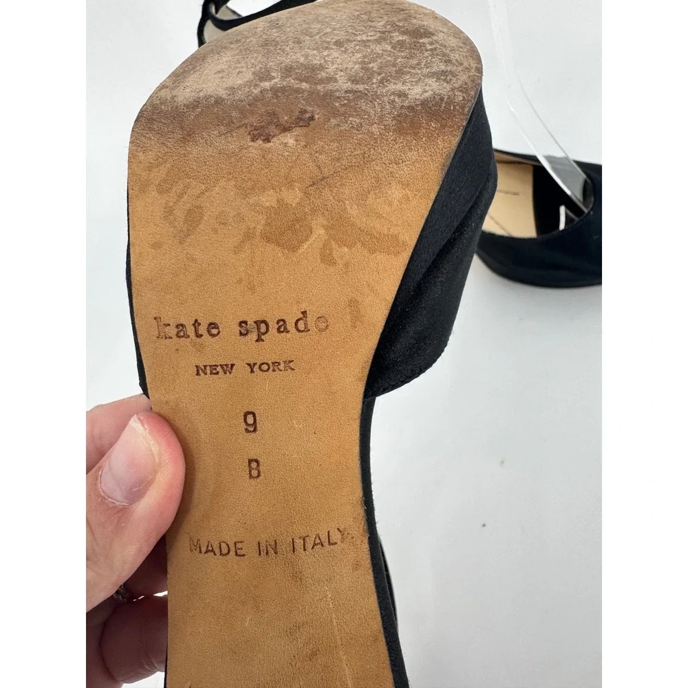 Kate Spade Platform Heels Women 9 Black Satin Peep Toe Ankle Strap Made In Italy